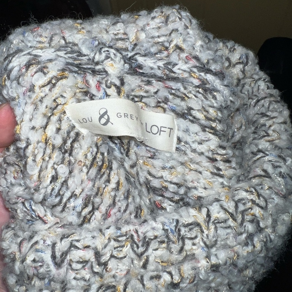 Lou & Grey LOFT Oversized Cowl Neck Chunky Acrylic Gray, Cream Sweater Size M/L - Picture 11 of 14